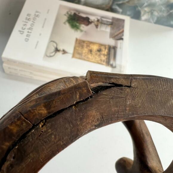 Abstract Handcarved Candle Holder Wooden Circle of Friends 5" Tall - Picture 8 of 12